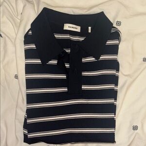 Sandro Men's Navy Striped Polo Shirt